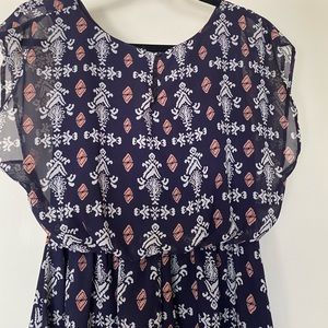 Navy dress with white/pink design